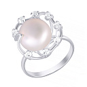 Кольцо из серебра с жемчугом, фианитом