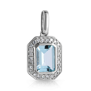 Подвеска из белого золота с аквамарином, бриллиантами