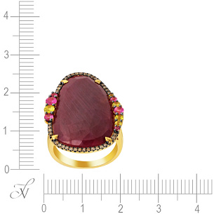 Кольцо из желтого золота с бриллиантами, сапфирами, корундом