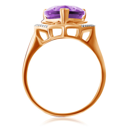 Кольцо из красного золота с аметистом, фианитом