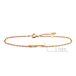 Браслет декоративный из красного золота с бриллиантом, плетение якорное