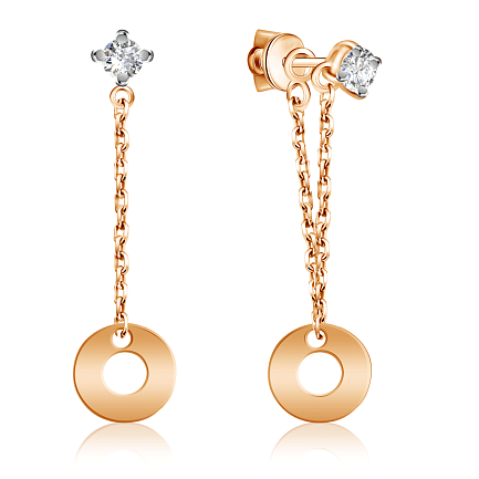 Пусеты из красного золота с фианитом