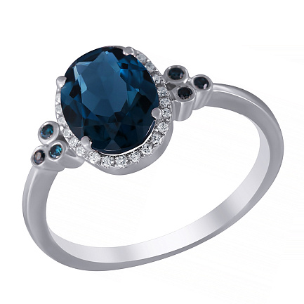 Кольцо из белого золота с бриллиантами, топазом