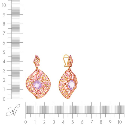 Серьги из красного золота с аметистами, сапфирами