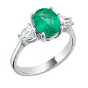 Кольцо из белого золота с бриллиантами, изумрудом