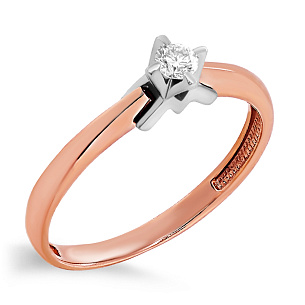 Кольцо из красного золота с бриллиантом