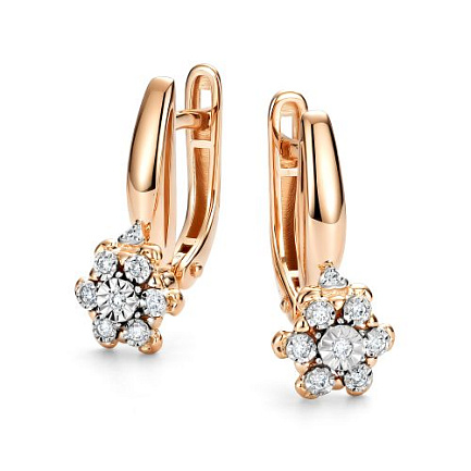 Серьги с английским замком из красного золота с бриллиантами