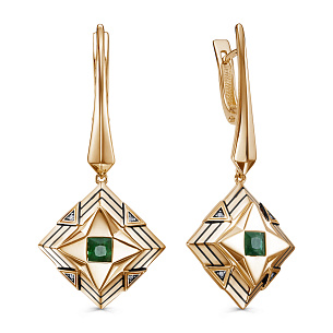 Серьги с английским замком из красного золота с изумрудом