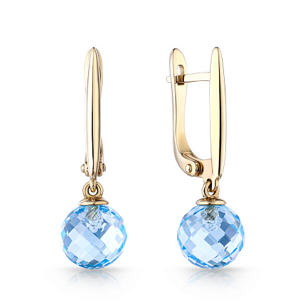 Серьги с английским замком из желтого золота с топазом