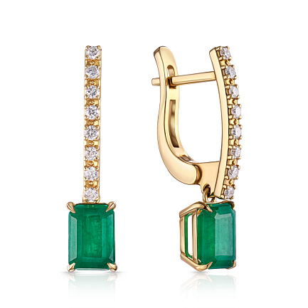 Серьги с английским замком из желтого золота с бриллиантами