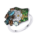 Кольцо из белого золота с бриллиантами, сапфирами