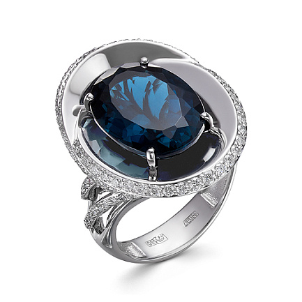 Кольцо из белого золота с бриллиантами, топазом