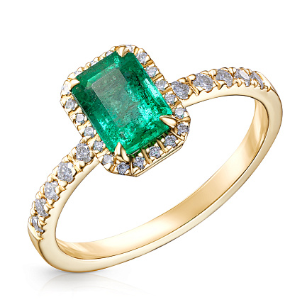 Кольцо из желтого золота с бриллиантами, изумрудом