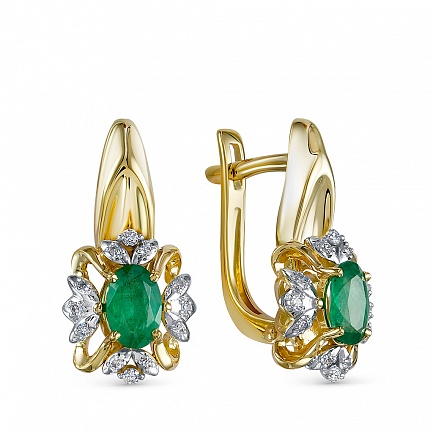 Серьги с английским замком из желтого золота с бриллиантами