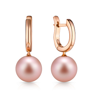 Серьги с английским замком из красного золота с жемчугом