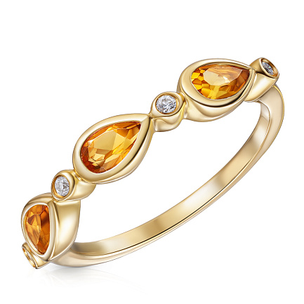Кольцо из желтого золота с бриллиантами, цитрином