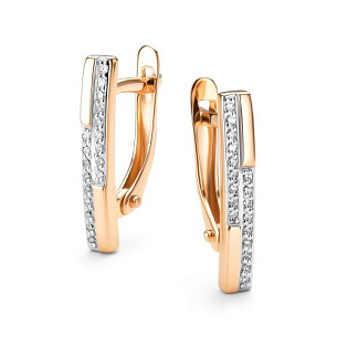 Серьги с английским замком из красного золота с бриллиантом