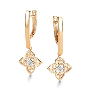 Серьги с английским замком из красного золота с бриллиантами