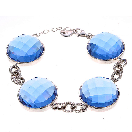 Браслет декоративный из серебра с обсидианами