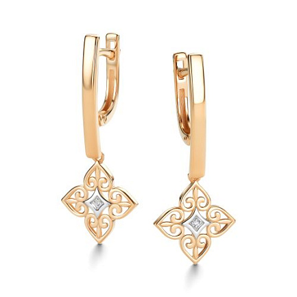 Серьги с английским замком из красного золота с бриллиантами