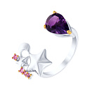 Кольцо из серебра с аметистом, фианитом