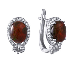 Серьги с английским замком из серебра с опал, фианитом