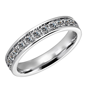 Кольцо обручальное из белого золота с бриллиантом