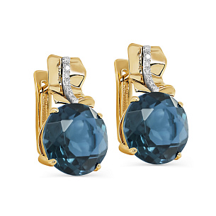 Серьги с английским замком из желтого золота с топазом