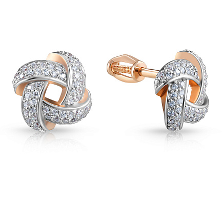 Пусеты из красного золота с фианитом