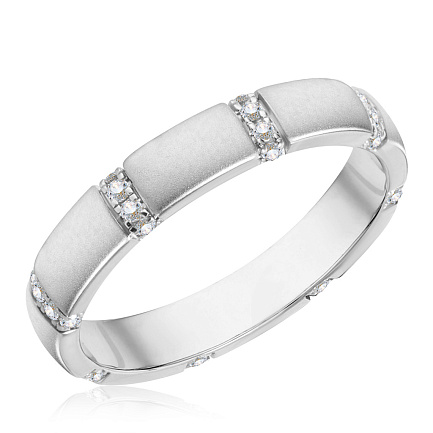 Кольцо обручальное из белого золота с бриллиантами