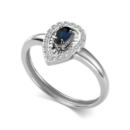 Кольцо из белого золота с бриллиантами, сапфиром