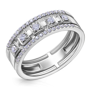 Кольцо обручальное из белого золота с бриллиантами