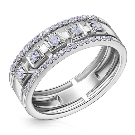 Кольцо обручальное из белого золота с бриллиантами