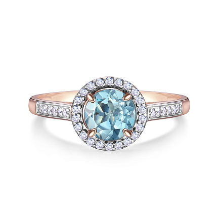 Кольцо из красного золота с бриллиантами, топазом