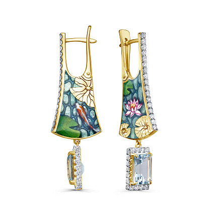 Серьги с английским замком из желтого золота с аквамаринами