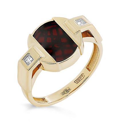 Кольцо из желтого золота с бриллиантами, гранатом