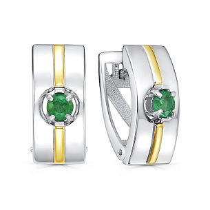 Серьги с английским замком из серебра с изумрудом