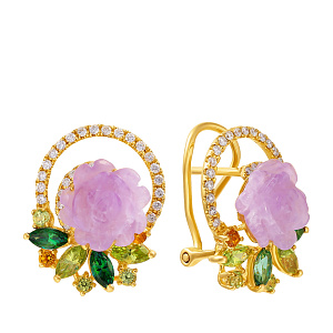 Серьги из желтого золота с бриллиантами, аметистами