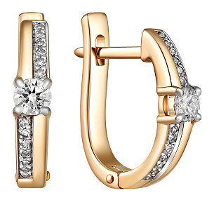 Серьги с английским замком из красного золота с бриллиантом