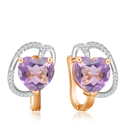 Серьги с английским замком из красного золота с аметистом