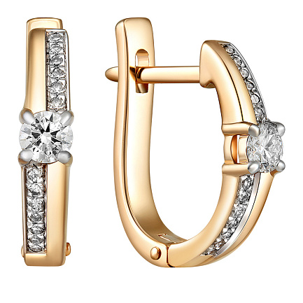 Серьги с английским замком из красного золота с бриллиантами