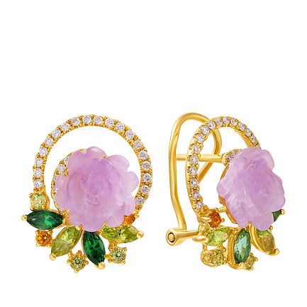 Серьги из желтого золота с бриллиантами, аметистами