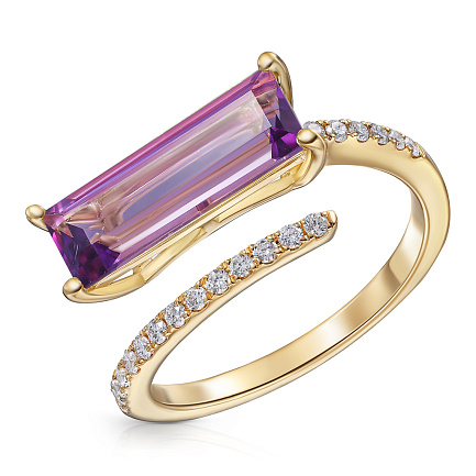 Кольцо из желтого золота с аметистом, бриллиантами