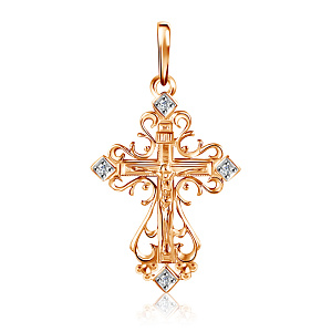 Крест ручной работы из красного золота с бриллиантами