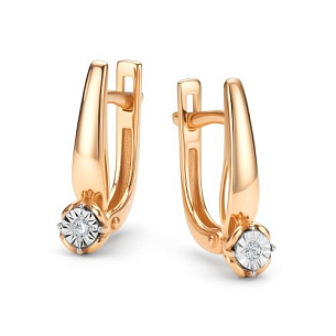 Серьги с английским замком из красного золота с бриллиантом