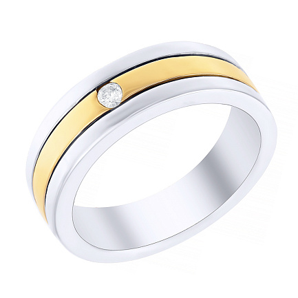 Кольцо обручальное из комбинированного золота с бриллиантом