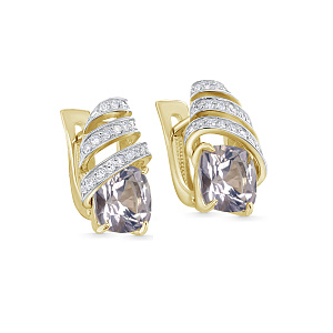 Серьги с английским замком из желтого золота с бриллиантами