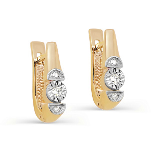 Серьги с английским замком из желтого золота с бриллиантом