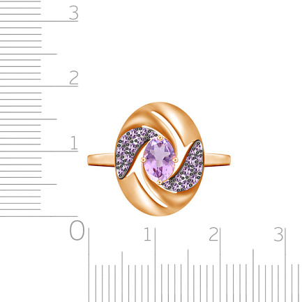 Кольцо из красного золота с аметистом, фианитом