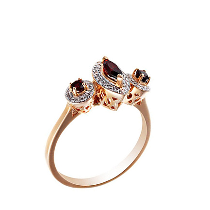 Кольцо из красного золота с бриллиантами, гранатом